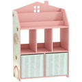 Meuble rangement enfant, bibliothèque enfants avec étagères ouvertes et 2 tiroirs en tissu, MDF, rose-0