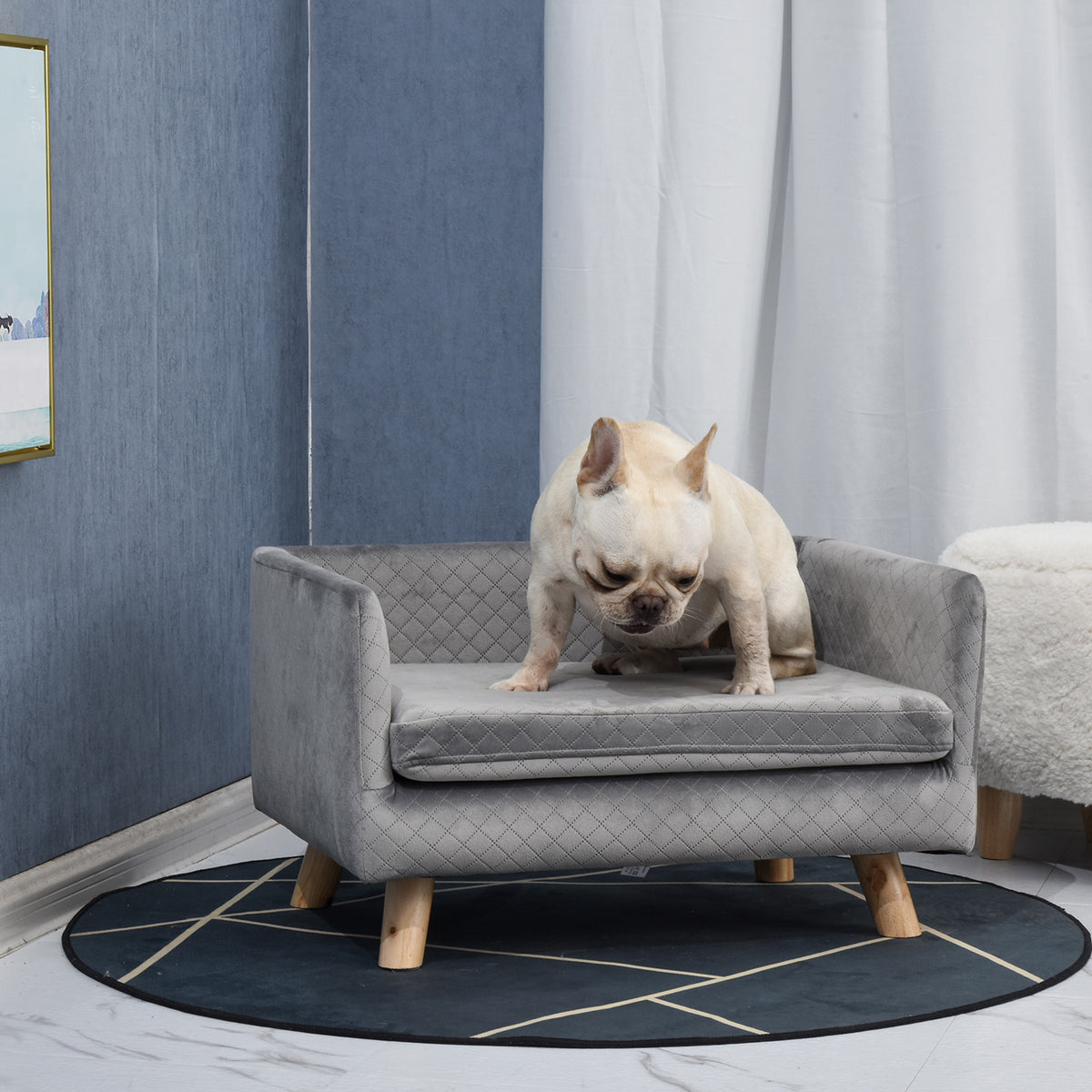 Canapé chien lit pour chien design scandinave coussin moelleux pieds bois massif dim. 64 x 45 x 36 cm velours gris-9