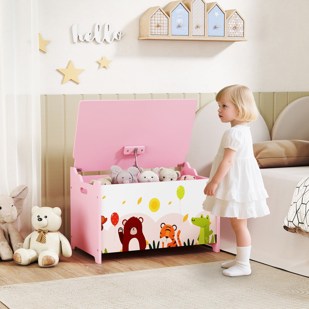 Coffre à jouet enfant coffre de rangement enfant couvercle rabattable motif animal 60 x 37 x 39 cm rose-9