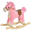Cheval à Bascule Selle Grand Confort Peluche Courte Douce Bois peuplier Rose dim. 65L x 32,5l x 61H cm-0