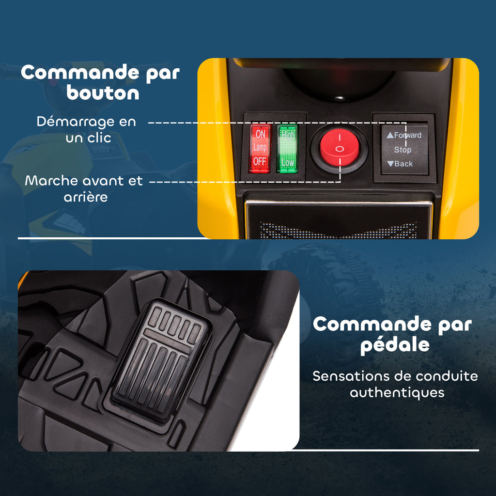 Quad électrique enfant 12 V, voiture électrique enfants 2 moteurs 2 vitesses 3-6 km/h, phares LED, klaxon, pour enfant de 3 à 5 ans, poignée et selle ergonomique, jaune-6
