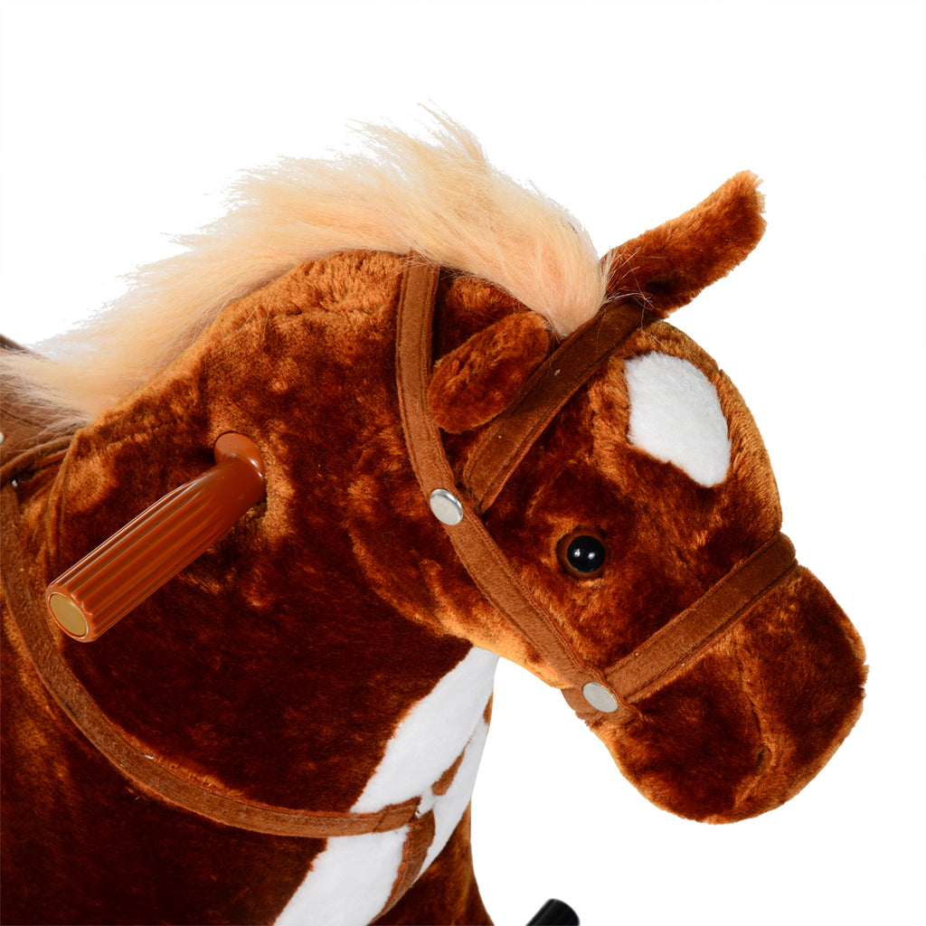 Cheval à Monter pour Enfant, Cheval à Roulettes en Peluche, Sons Réalistes, Poignée, 75 cm de Haut, Marron-9