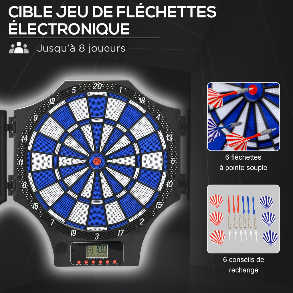 Cible de Fléchettes Électronique Refermable, 2 Portes, 31 Jeux, jusqu'à 8 Joueurs, Affichage LCD, Haut-Parleur, Noir-3