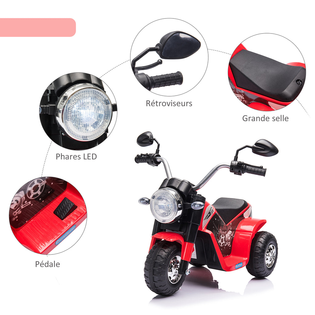 Moto électrique Enfant Chopper Tout-Terrain 6 V 20 W Marche AV AR 3 Roues Effets Lumineux et sonores Rouge Noir-4