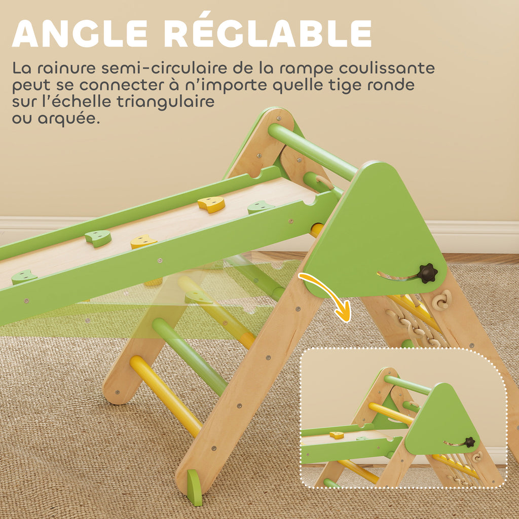 Triangle d'escalade enfants 8 en 1 avec rampe double face, arc d'escalade en bois avec toboggan & échelle, vert-5
