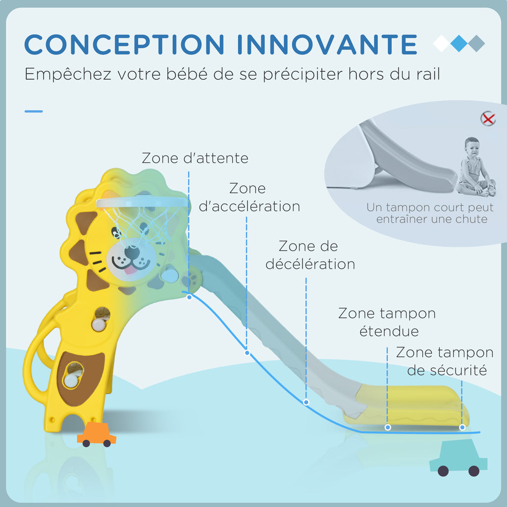 Toboggan pour enfants intérieur extérieur avec panier de basket pour les enfants de 18 à 36 mois, jaune, gris-5