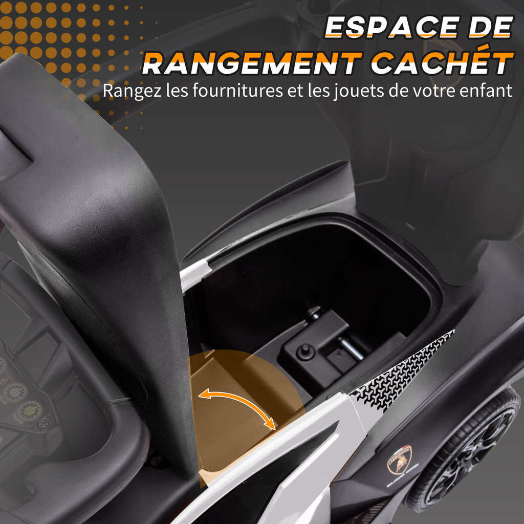 Voiture à pousser pour enfants porteur enfants 1 à 3 ans multi-équipée avec poignée de poussée, klaxon et volant, Blanc-4