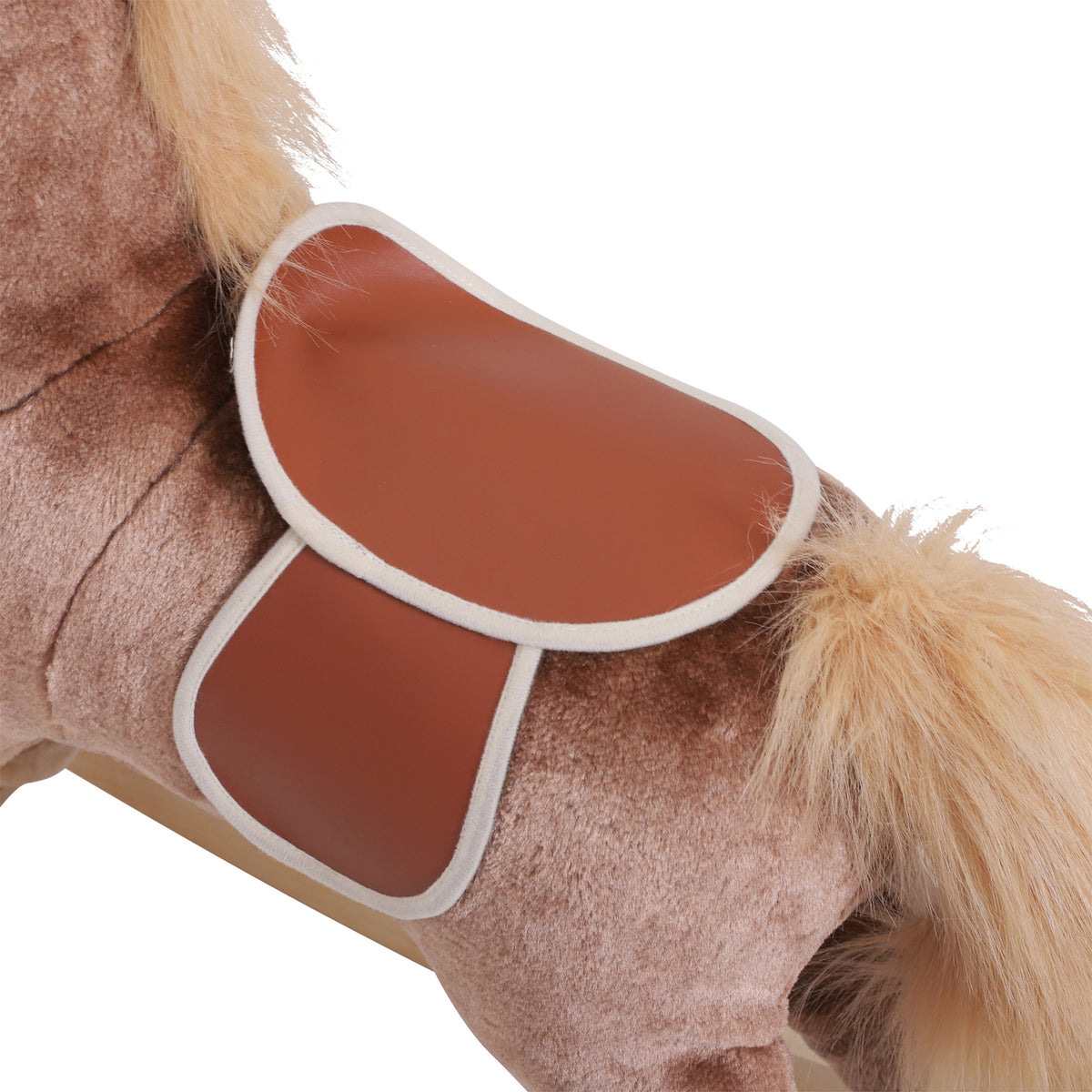 Cheval à Bascule Cheval de Cowboy Selle Grand Confort pour Enfants de 36+Mois Peluche Courte Douce Bois peuplier Charge 40 Kg Brun Blanc-7