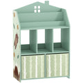 Meuble rangement enfant, bibliothèque enfants avec étagères ouvertes et 2 tiroirs en tissu, MDF, vert-0