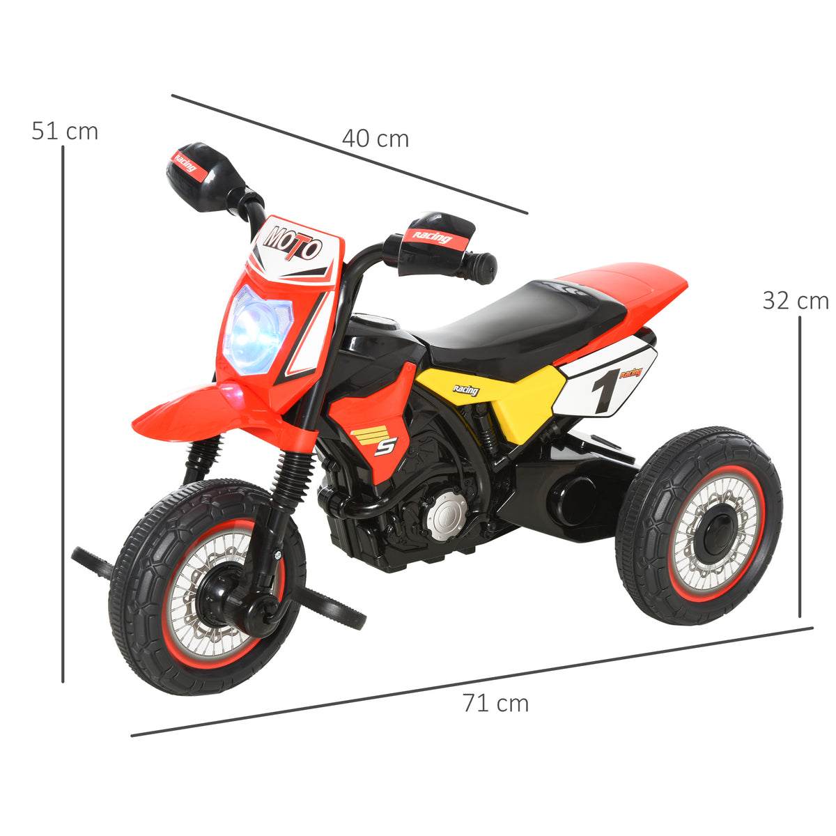 Tricycle Enfants Moto Cross Effets musicaux et Lumineux Coffre Rangement Rouge-2