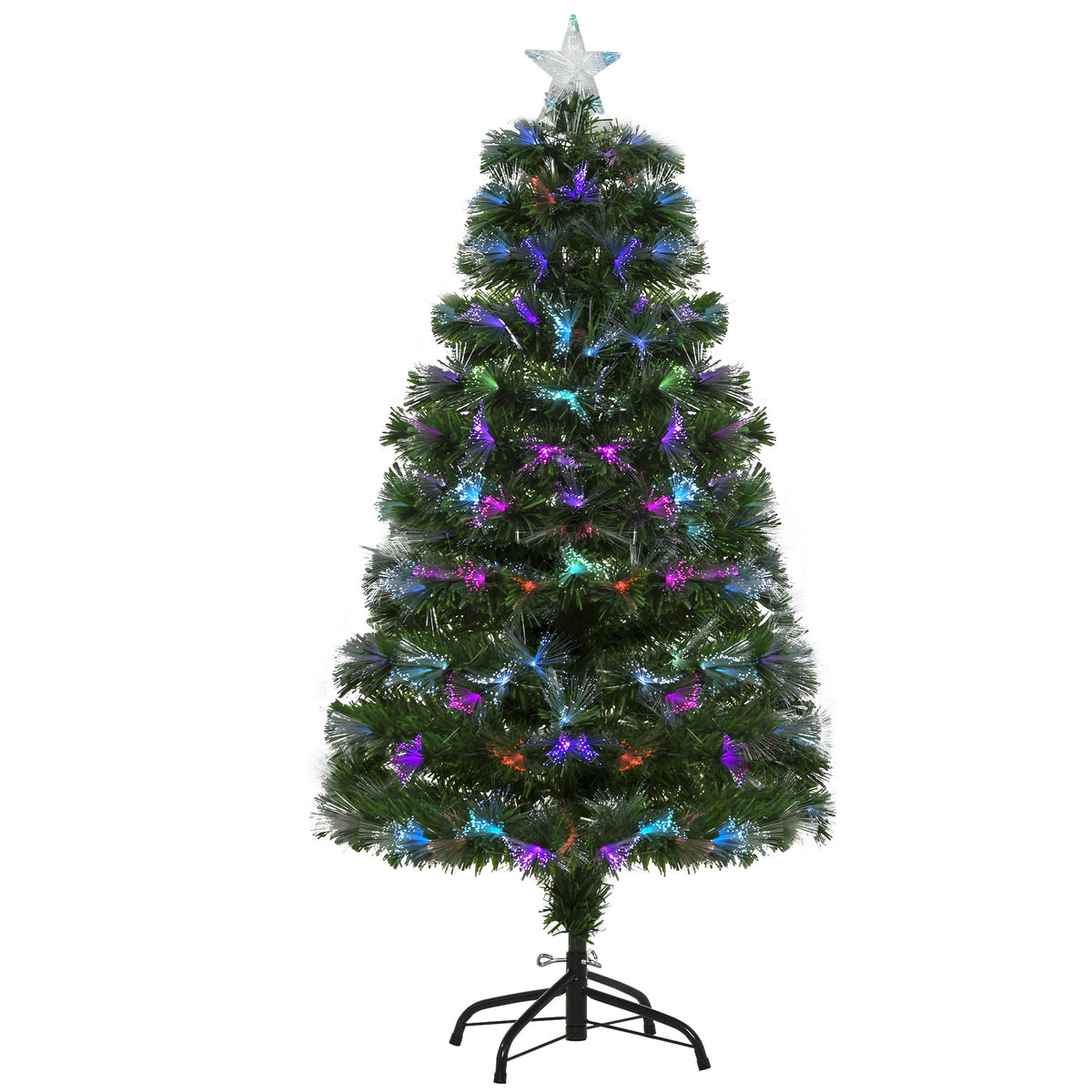 Sapin Noël Artificiel Arbre Noël Lumineux 120cm Fibre Optique Deco Noël lumière à Variation Couleurs 130 LED Vert-0