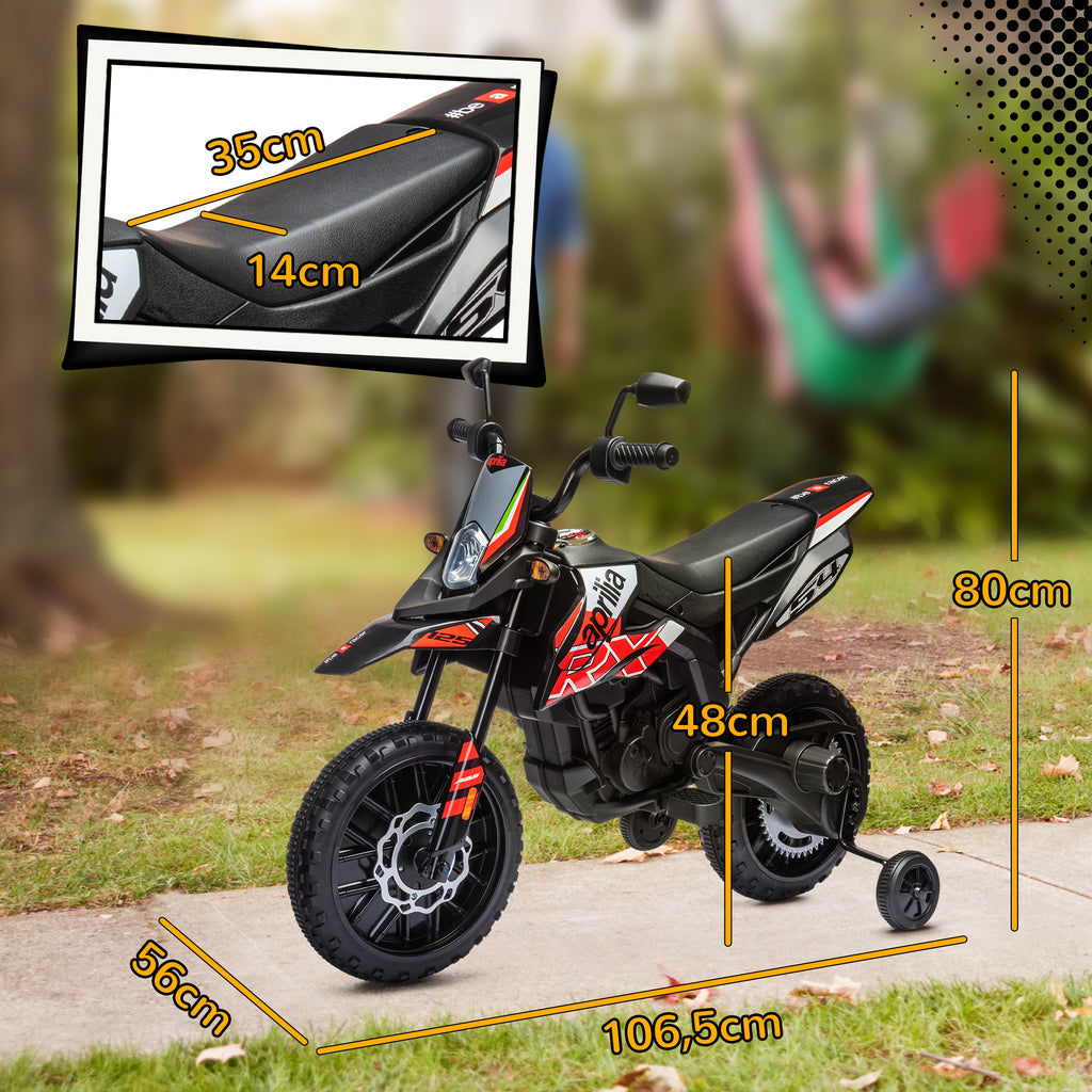 Moto électrique enfants sous licence Aprilia avec 2 moteurs 12V, roues d'entraînement, lumière LED, musique - rouge-2