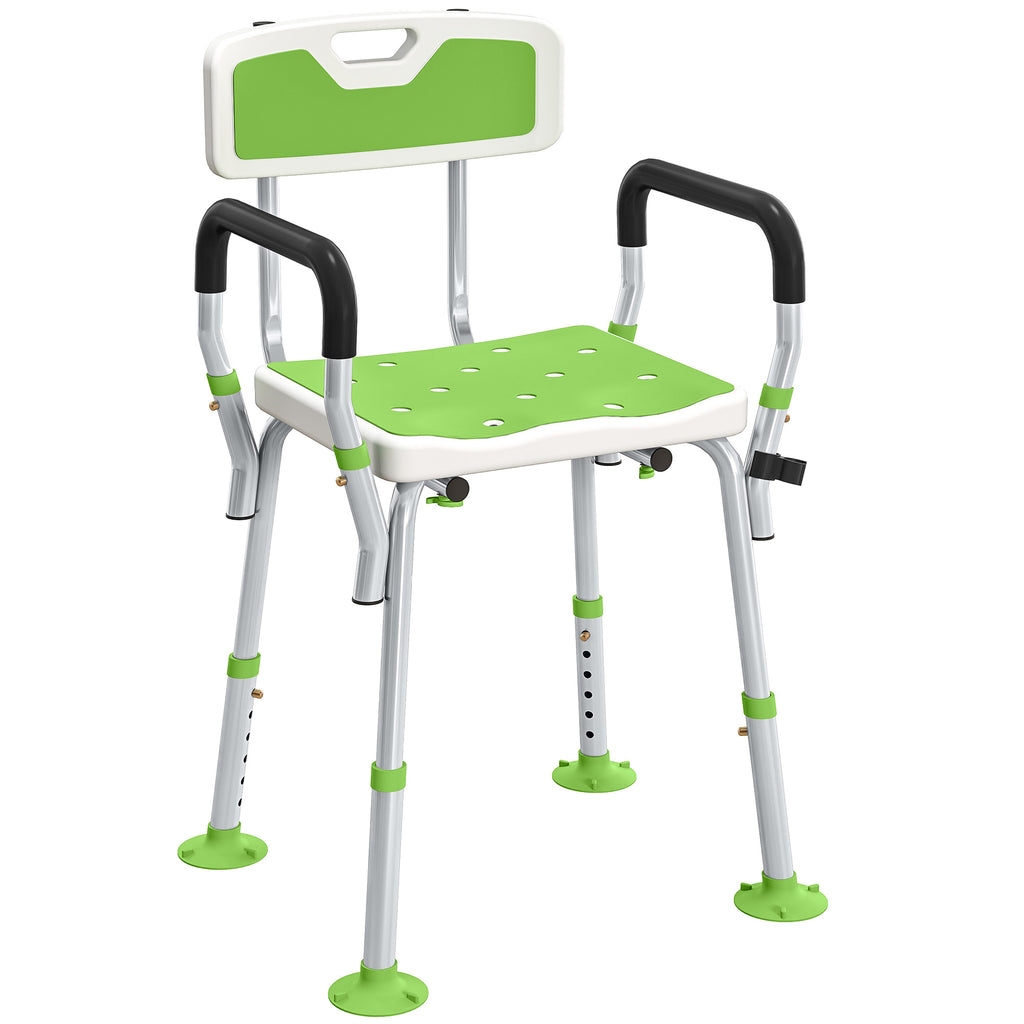 Tabouret de douche chaise de douche ergonomique hauteur réglable pieds antidérapants 56,5 x 53,5 x 87 cm blanc et vert-0