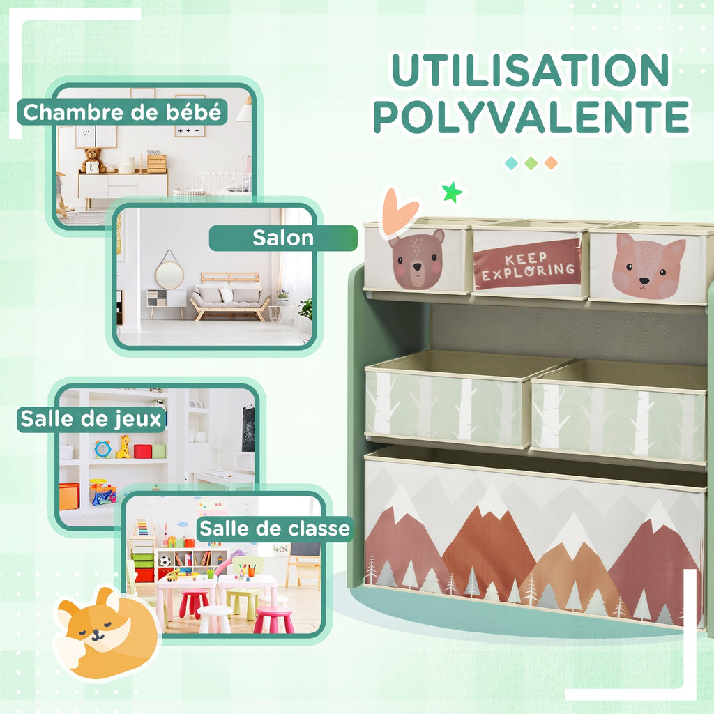 Meuble de rangement enfant avec 6 boîtes amovibles en tissu non tissé Organisateur de jouets, étagère 63L x 30l x 66H cm-5