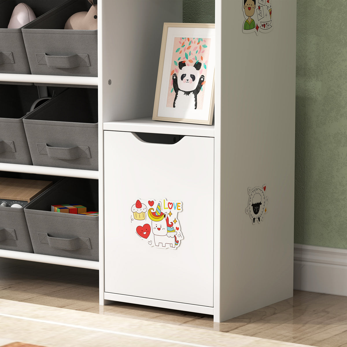 Meuble rangement enfant étagère de rangement pour jouets enfants avec 9 tiroirs en tissu et placard, blanc-8