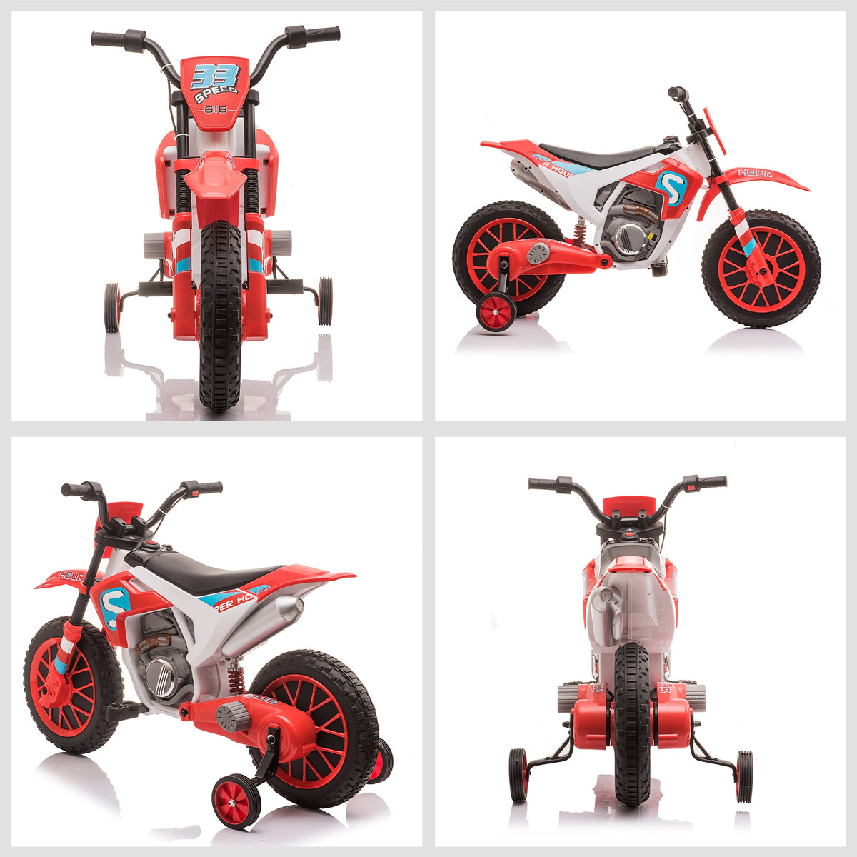 Moto Cross électrique Enfant 3 à 6 Ans 12 V 3-8 Km/h avec roulettes latérales Amovibles 106,5x51,5x68cm Rouge-7