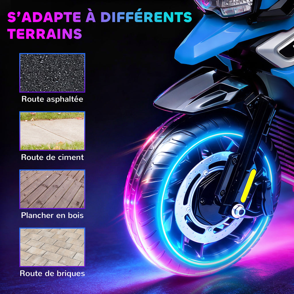 Moto électrique enfants 6 V, voiture électrique enfants avec roues d'entraînement, musique, effets lumineux, bleu-5