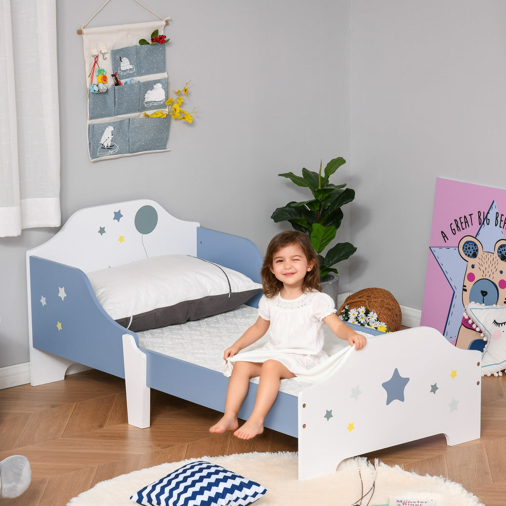 Lit pour enfants de 3 à 6 ans design étoiles sommier à lattes inclus chambre moderne 143 x 74 x 59 cm bleu blanc-9