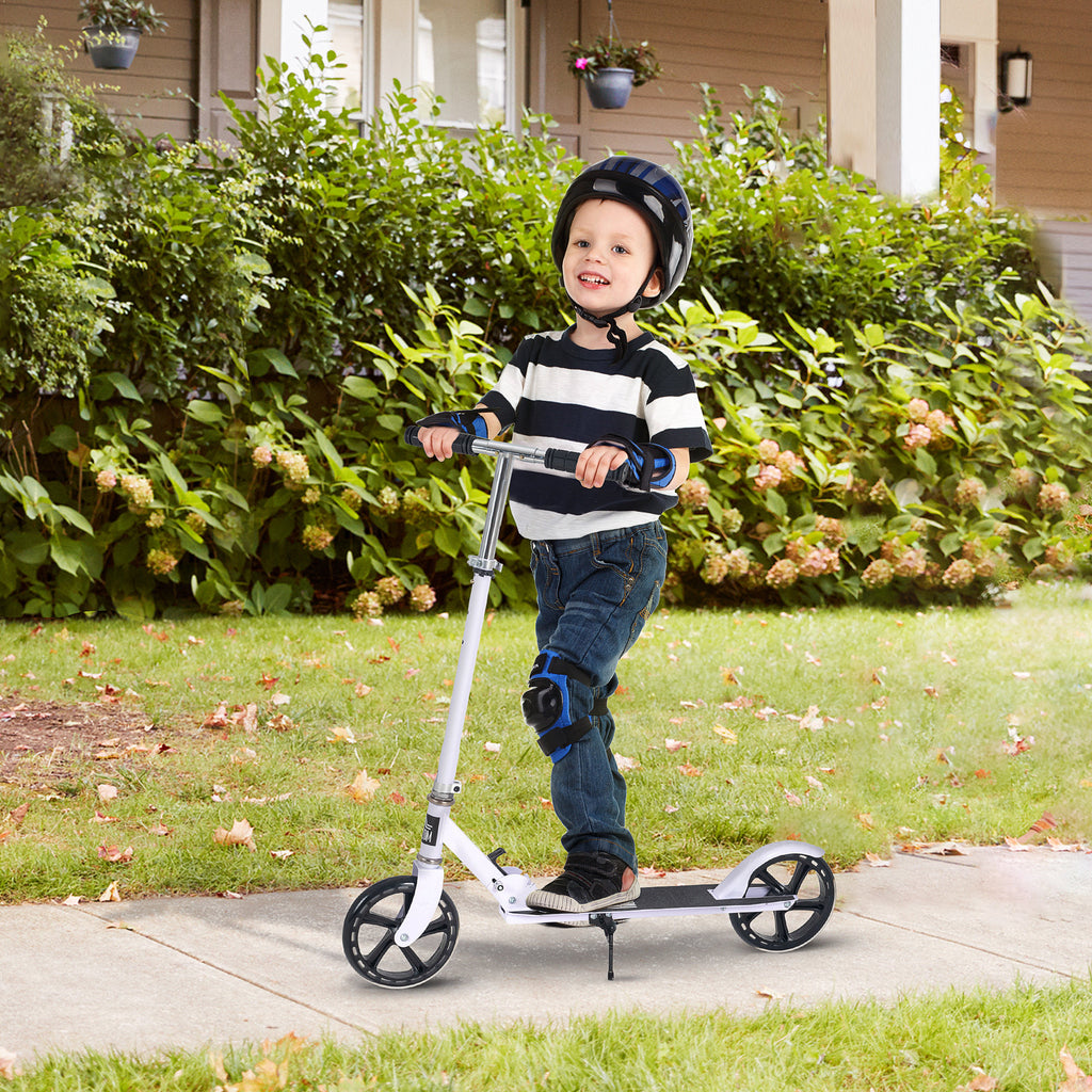 Trottinette Pliable Hauteur Guidon réglable sur 4 Niveaux système de freinage arrière pour enfant adolescent pois max. 100KG dim. 88L x 37l x 75-100H cm Blanc-1