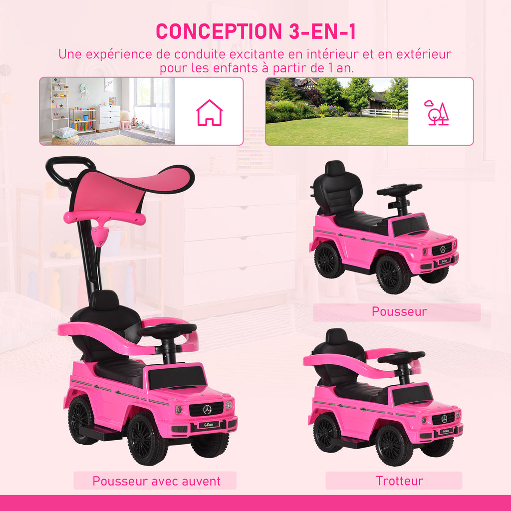 Porteur Enfants Voiture Enfant Multi-équipée 12-36 Mois klaxon Marche-Pieds, Garde-Corps et ombrelle Rose-3