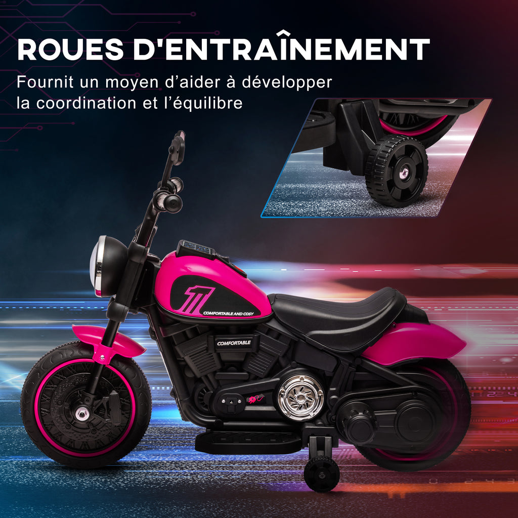 Moto électrique pour enfants 3 km/h 6V avec phare LED 2 roues d'entraînement de 18 à 36 mois avec moteur puissant rose-4