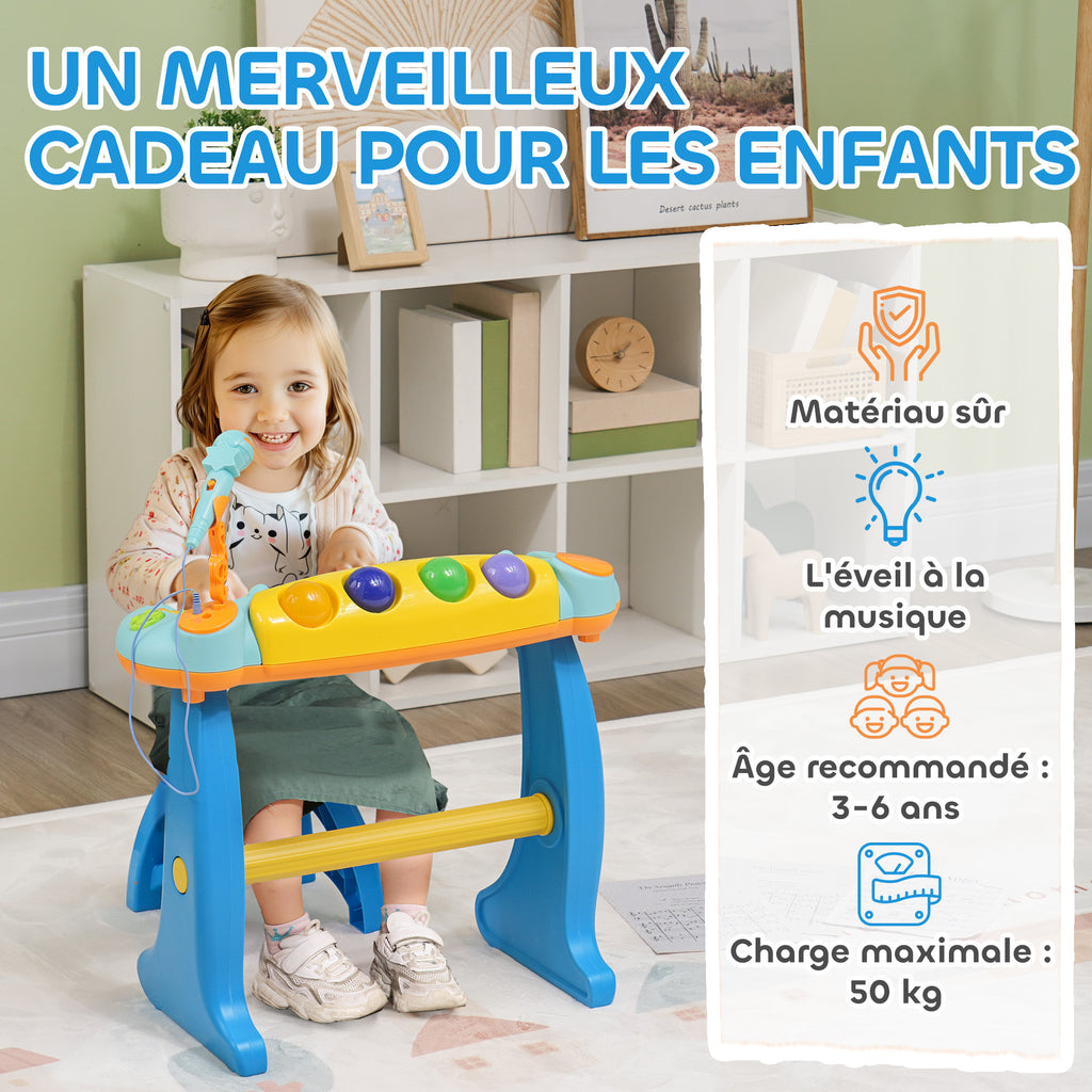 Piano enfant électronique 37 touches, avec micro, tabouret, lumière LED, fonction d'enregistrement et de relecture-6