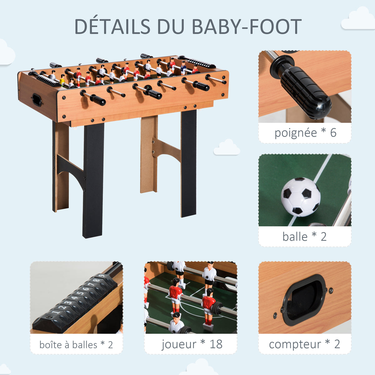 Mini Table multi jeux 4 en 1 babyfoot billard air hockey ping-pong avec accessoires en bois 92L x 78l x 80H cm-4