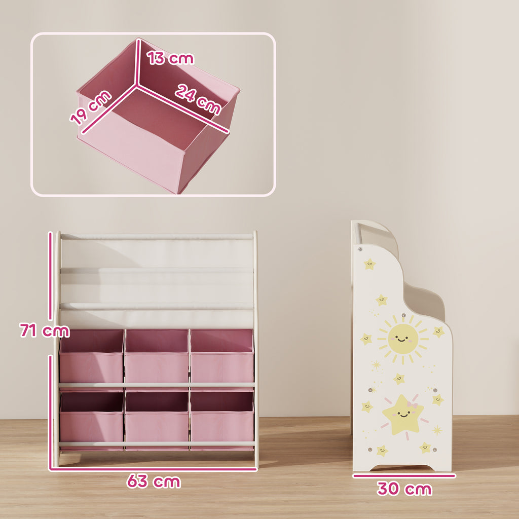 Meuble Rangement Enfant, Rangement Jouet Enfant, 6 Tiroirs en Tissu et Étagère à Deux Niveaux, 63x30x71cm, Rose-2