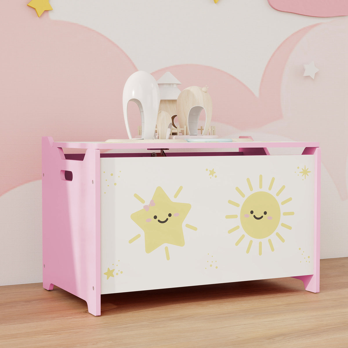Coffre à jouets avec couvercle, coffre de rangement enfant avec charnières de sécurité, 60 x 37 x 39 cm, rose-8