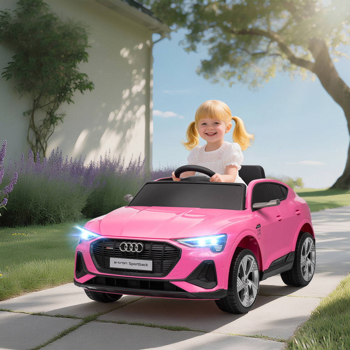 Voiture électrique enfants, véhicule électrique 12V avec télécommande 2,4G, phares, musique, klaxon, port USB, MP3, rose-9