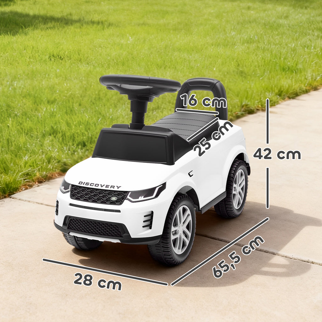 Porteur enfants voiture sous licence Land Rover, véhicule à pousser, klaxon, sons de moteur, rangement sous siège, blanc-2