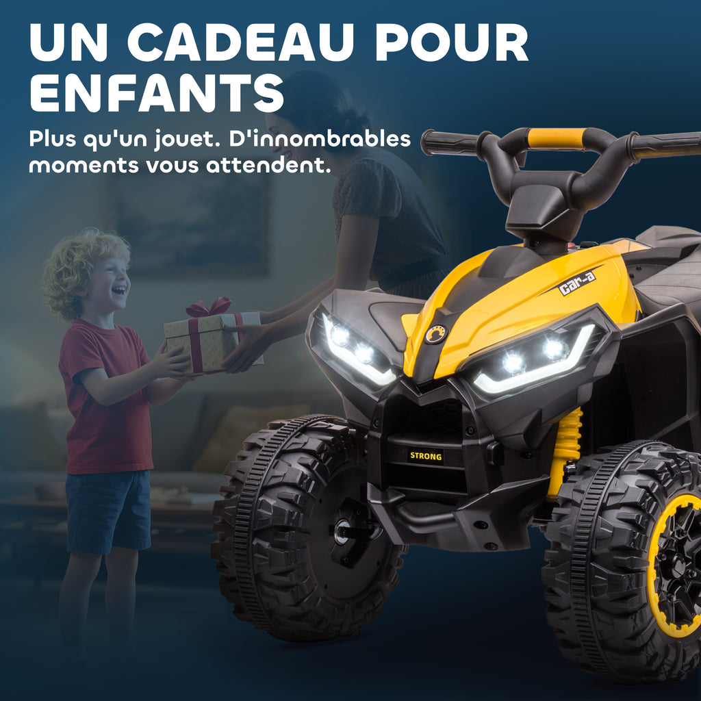 Quad électrique enfant 12 V, voiture électrique enfants 2 moteurs 2 vitesses 3-6 km/h, phares LED, klaxon, pour enfant de 3 à 5 ans, poignée et selle ergonomique, jaune-7