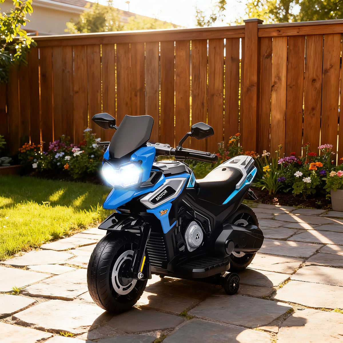 Moto électrique enfants 6 V, voiture électrique enfants avec roues d'entraînement, musique, effets lumineux, bleu-1