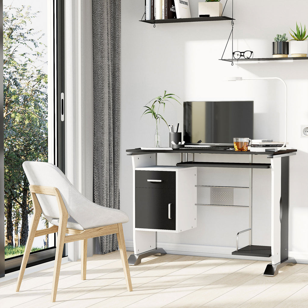 Bureau informatique design en mdf 100 L x 52 I x 75H cm noir et blanc-1