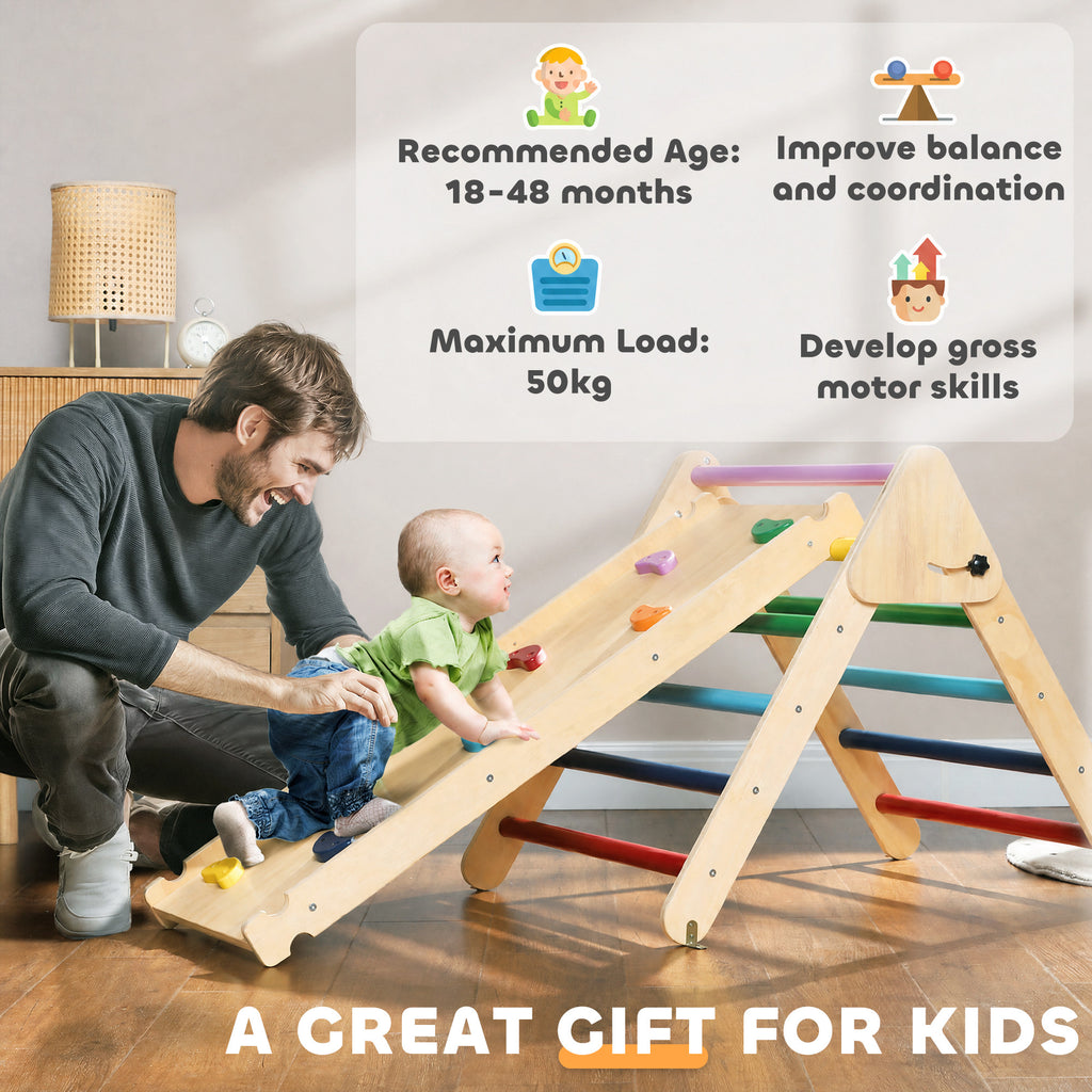 Triangle escalade enfants 3 en 1, rampe double-face pour grimper et glisser, charge 50 kg, 147x64,5x63cm, multicolore-7