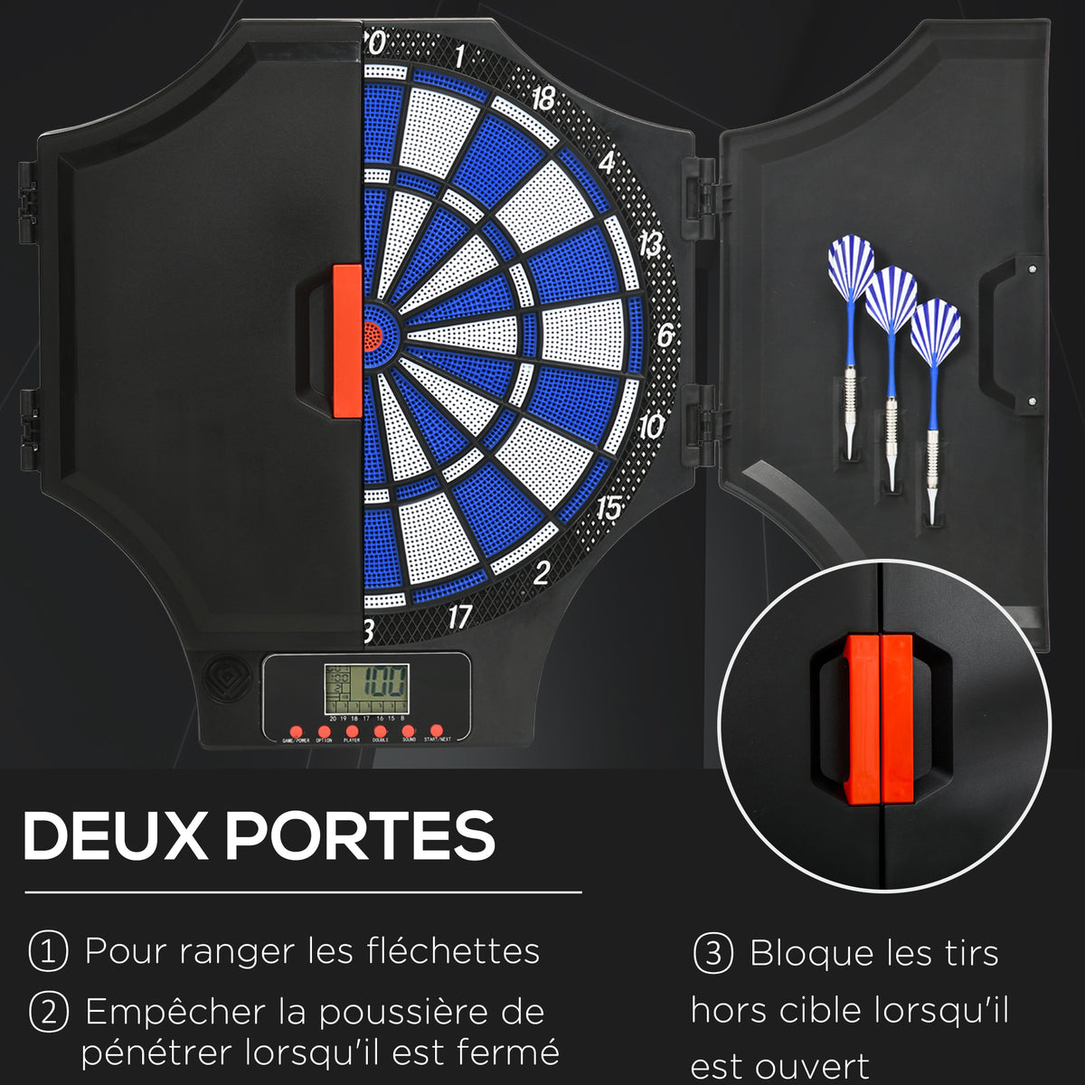 Cible de Fléchettes Électronique Refermable, 2 Portes, 31 Jeux, jusqu'à 8 Joueurs, Affichage LCD, Haut-Parleur, Noir-5