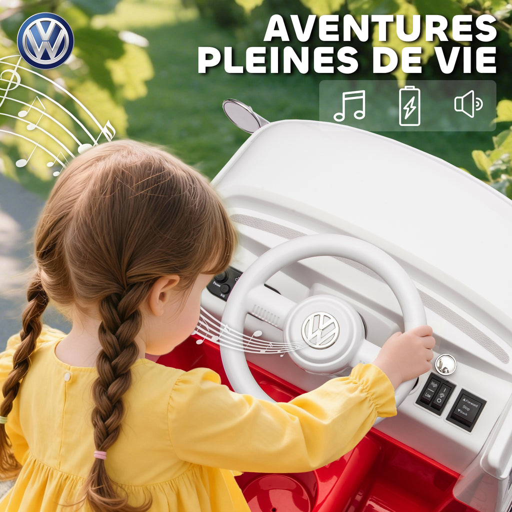 Voiture électrique enfant Volkswagen T1 sous licence officielle 12 V avec 2 moteurs démarrage doux 89x49x41,5cm rouge-6