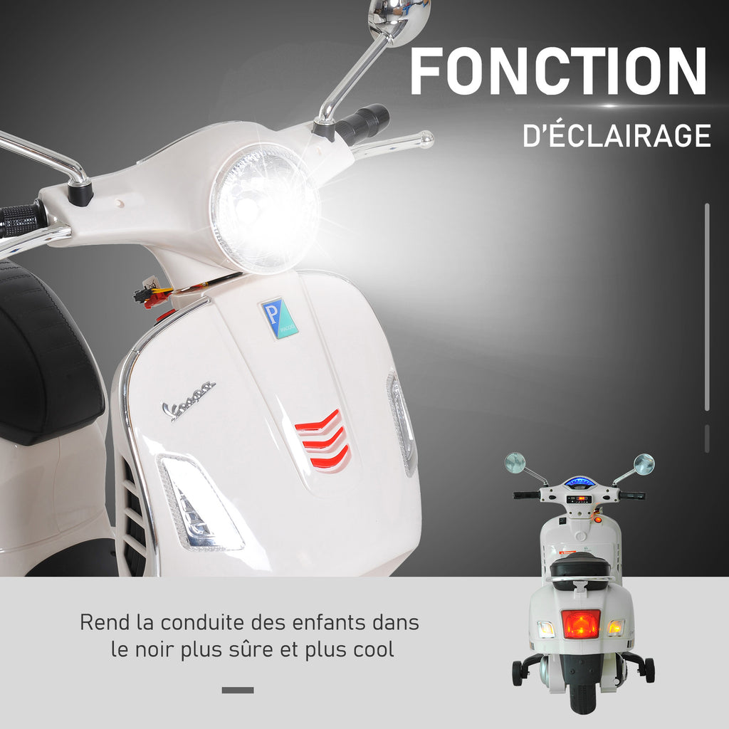 Vespa Scooter Moto électrique Enfants 6 V dim. 102L x 51l x 76H cm Musique MP3 Port USB klaxon Phare feu AR Blanc-3