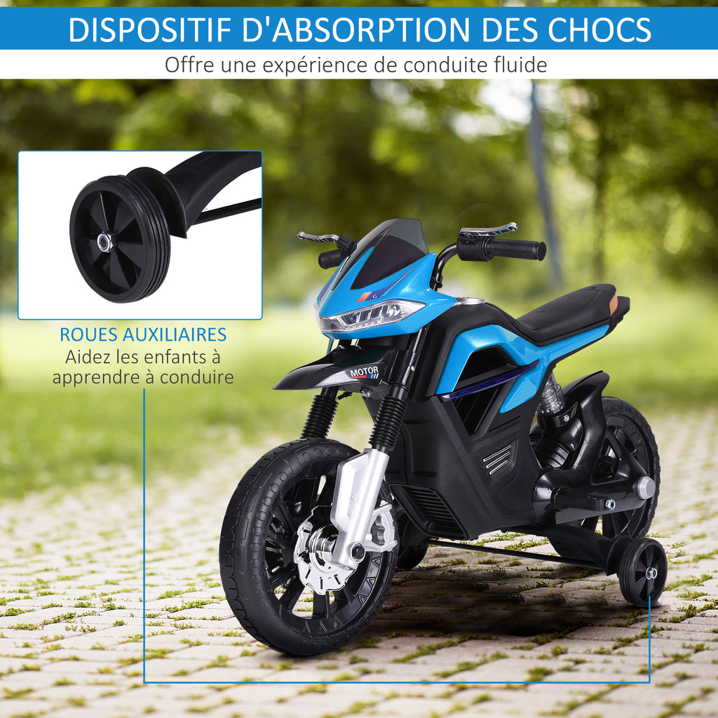 Moto électrique pour Enfants de 3-6 ans 25 W 6 V 3 Km/h Effets Lumineux et sonores roulettes Amovibles Charge max. 30 kg Bleu-4