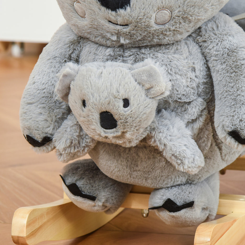 Jouet à Bascule Koala avec marionnette - Effet sonore Rugissement - Fauteuil intégré, Ceinture de sécurité - pour 18-36 mois - Bois peuplier Peluche Courte Polyester Gris-7