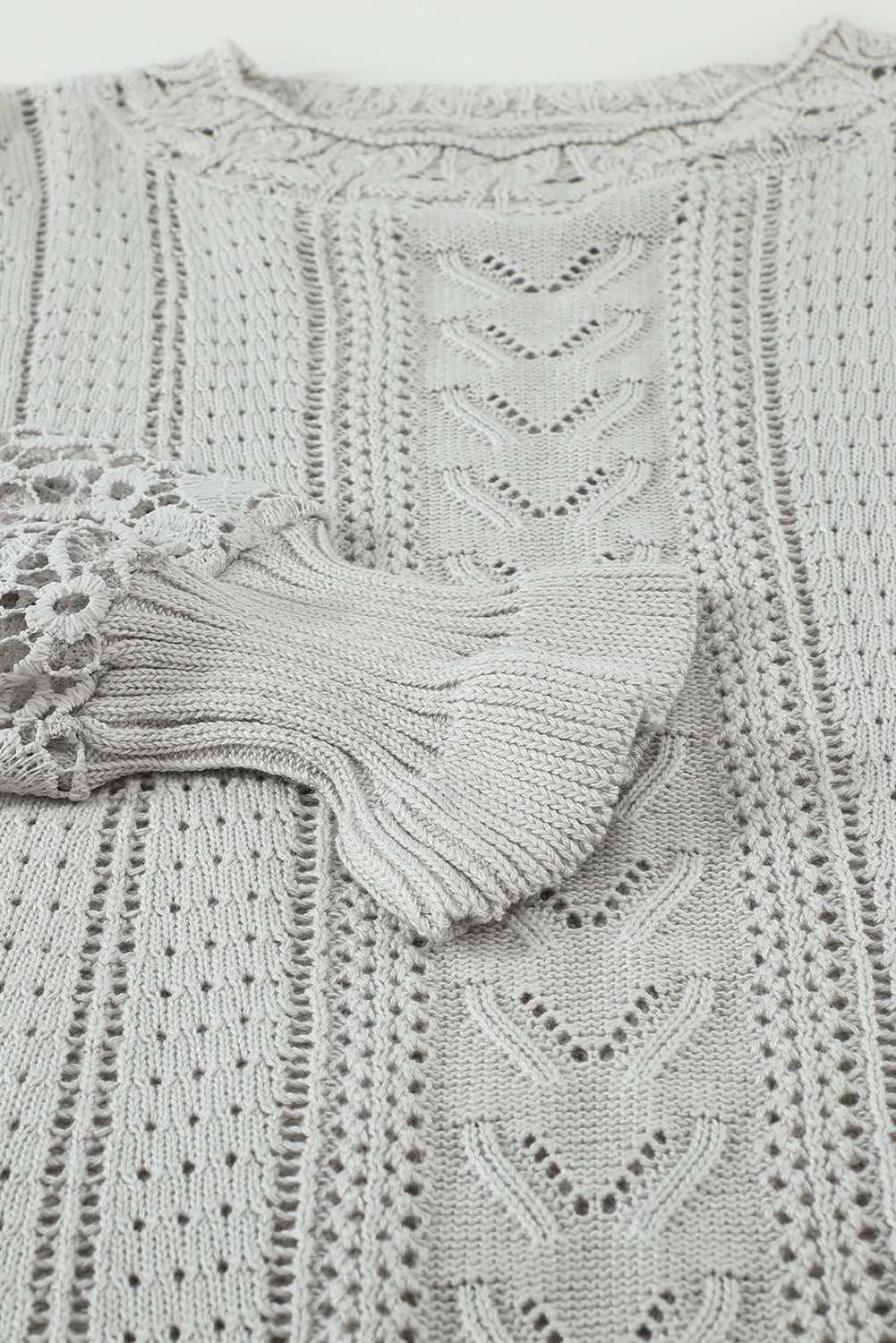 White Crochet Lace Pointelle Knit Sweater