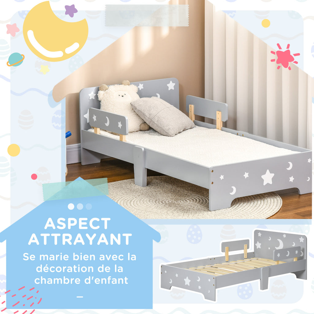 Lit pour enfants de 3 à 6 ans design étoiles et lune sommier à lattes inclus chambre moderne 143 x 76 x 49 cm gris-3