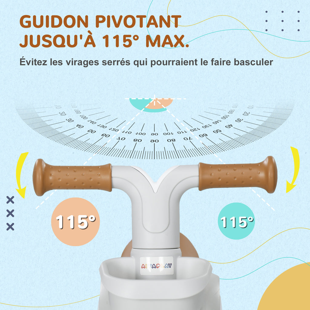 Draisienne vélo Enfant 4 roues selle réglable, guidon ergonomique alliage alu. PP, enfant 1 à 3 ans - Gris Marron vert-3
