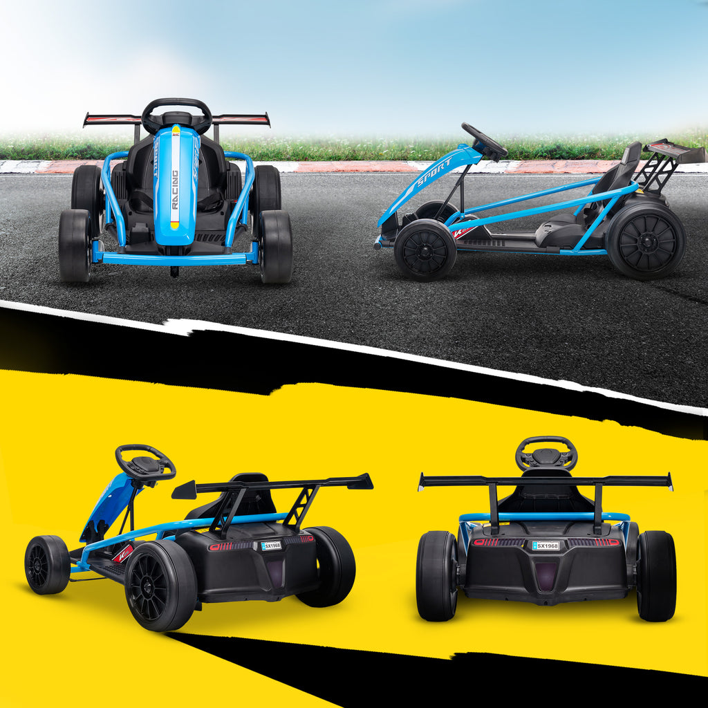 Voiture électrique GoKart kart électrique pour enfants 2 x 24 V moteurs mode dérive à 13 km/h 119 x 77 x 54 cm bleu-8
