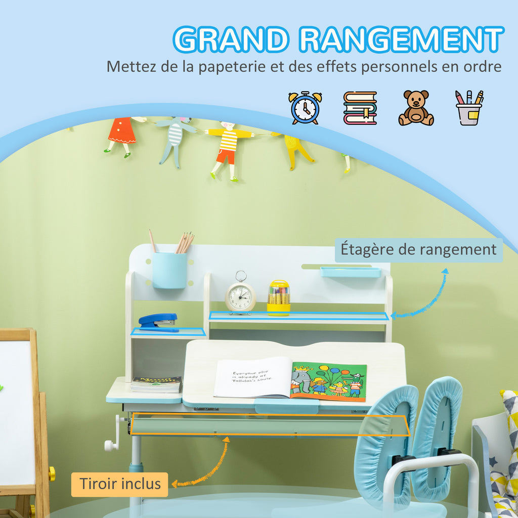 Ensemble bureau et chaise pour enfants hauteur réglable et plateau inclinable 0-60° table 80 x 52 x 88-109 cm bleu-5