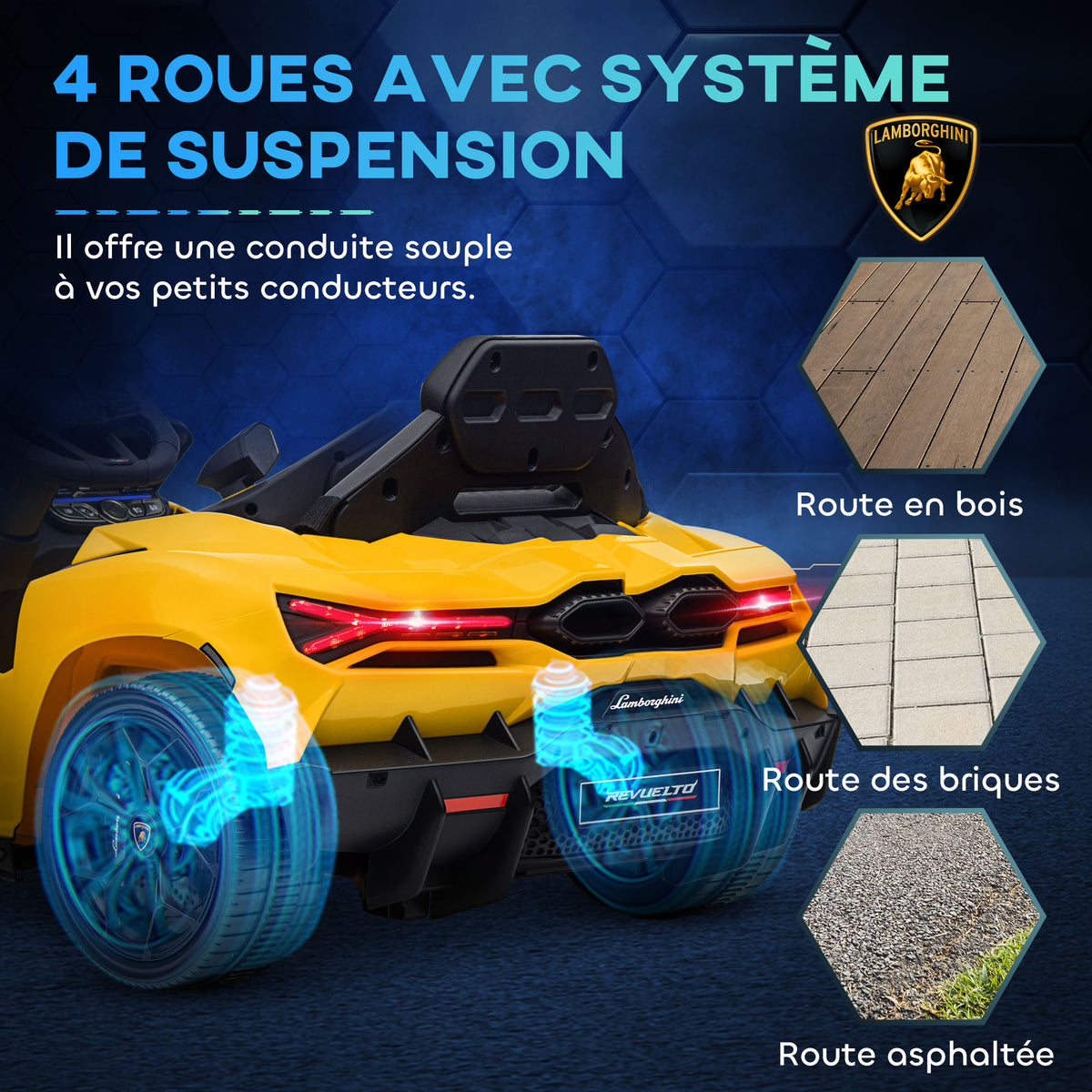 Voiture électrique 12V sous licence Lamborghini Revue véhicule électrique télécommande vitesse 3-5 km/h 3-5 ans jaune-5