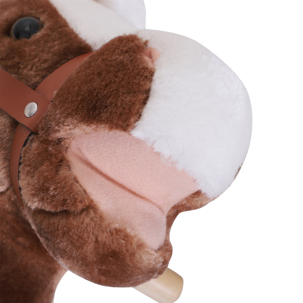 Cheval à Bascule Cheval de Cowboy Selle Grand Confort pour Enfants de 36+Mois Peluche Courte Douce Bois peuplier Charge 40 Kg Brun Blanc-6