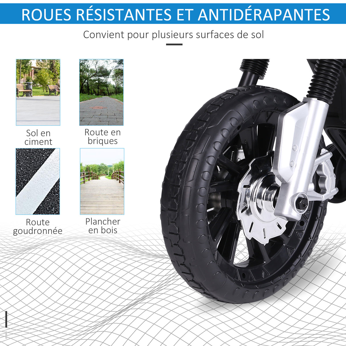 Moto électrique pour Enfants de 3-6 ans 25 W 6 V 3 Km/h Effets Lumineux et sonores roulettes Amovibles Charge max. 30 kg Bleu-5