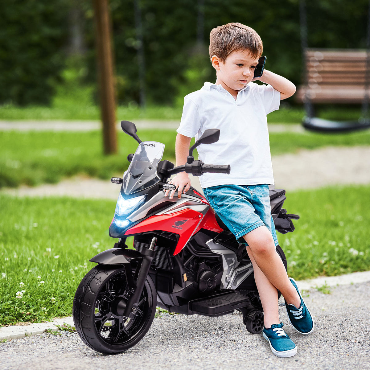 Moto électrique pour enfants 12V moto porteur Honda pour enfants 3 à 6 ans avec musique, phares rouge-9