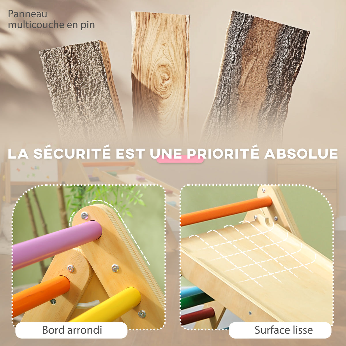Triangle escalade enfants 3 en 1, rampe double-face pour grimper et glisser, charge 50 kg, 147x64,5x63cm, multicolore-4